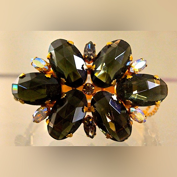 JULIANA DELIZZA & ELSTER BRACELET BANGLE CLAMPER CRYSTAL VINTAGE SMOKED CRYSTALS - Picture 9 of 15